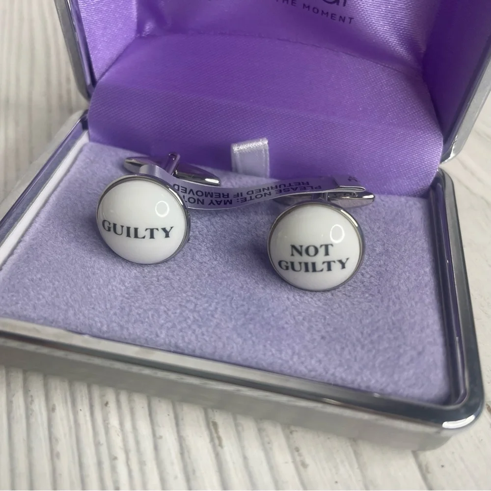 Cuffwear Guilty Not Guilty Cuff Links Rhodium Plated NIB Swivel Back Gift Box